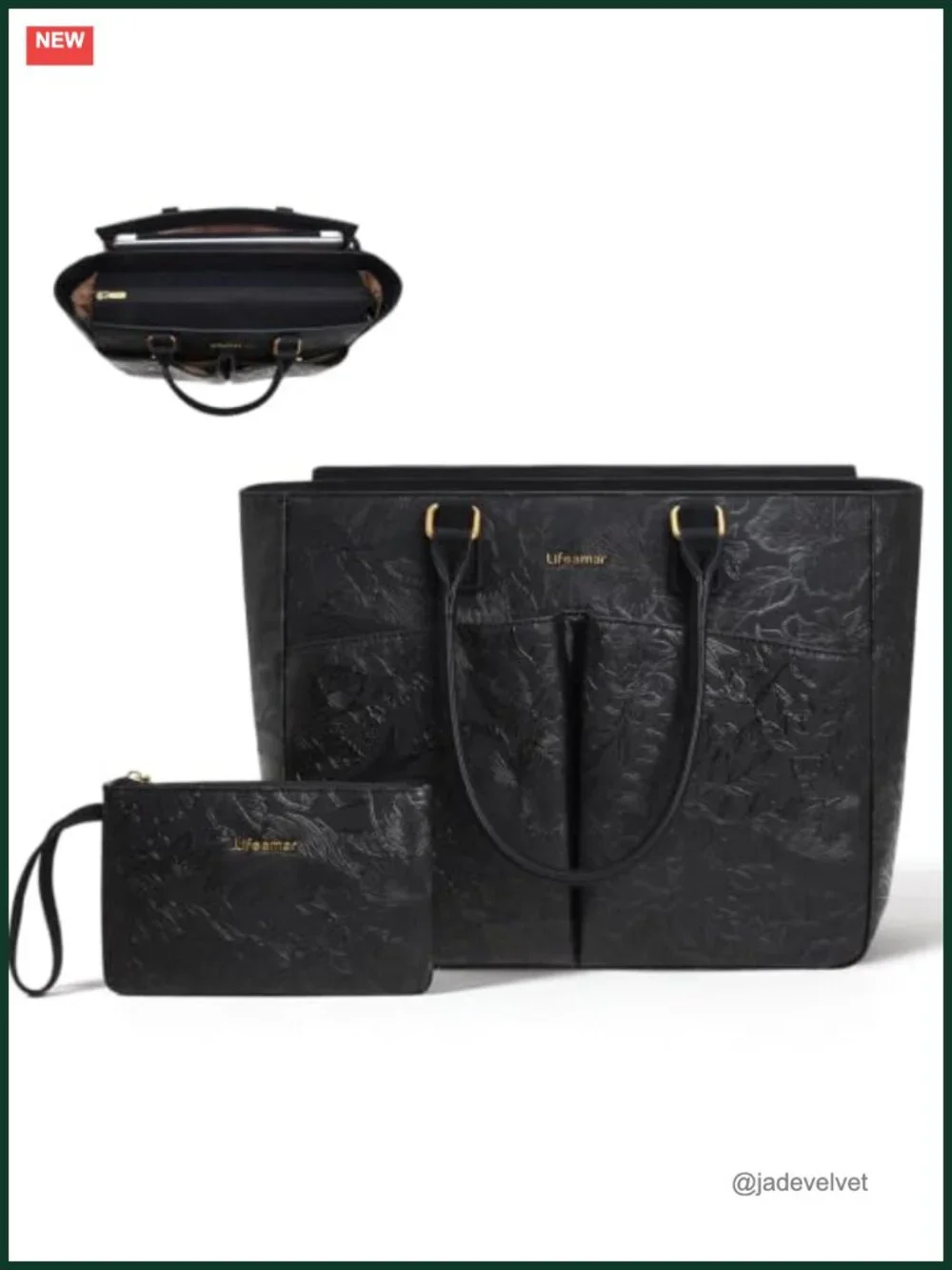 Women's Faux Leather Laptop Tote Bag with Padded Compartment, Cup Holder, Work